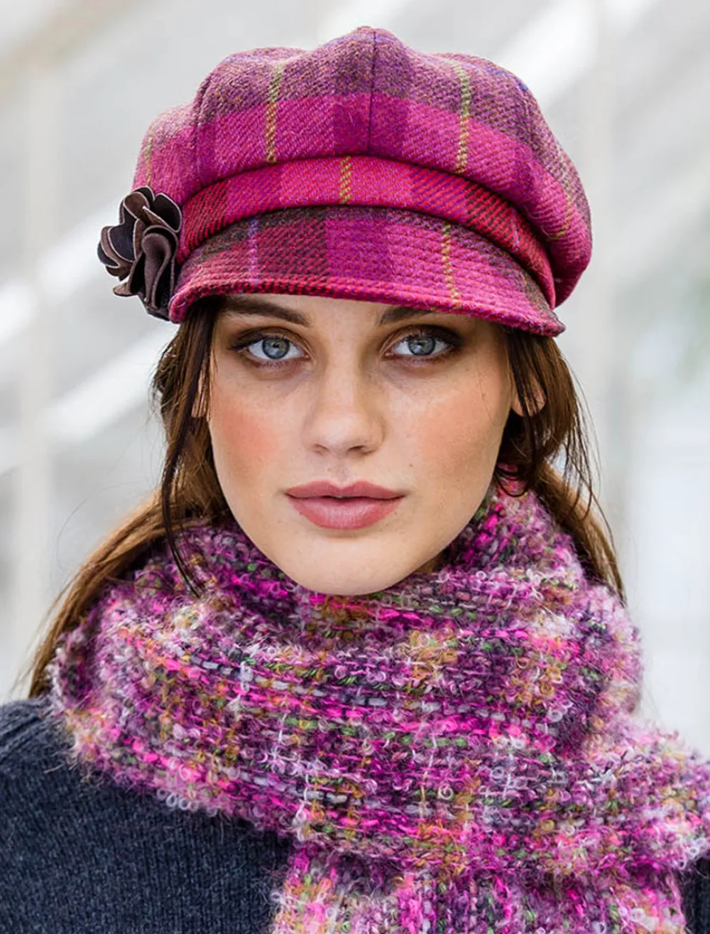 Glenaran Caps & Hats^Ladies Tweed Newsboy Hat - Pink Plaid