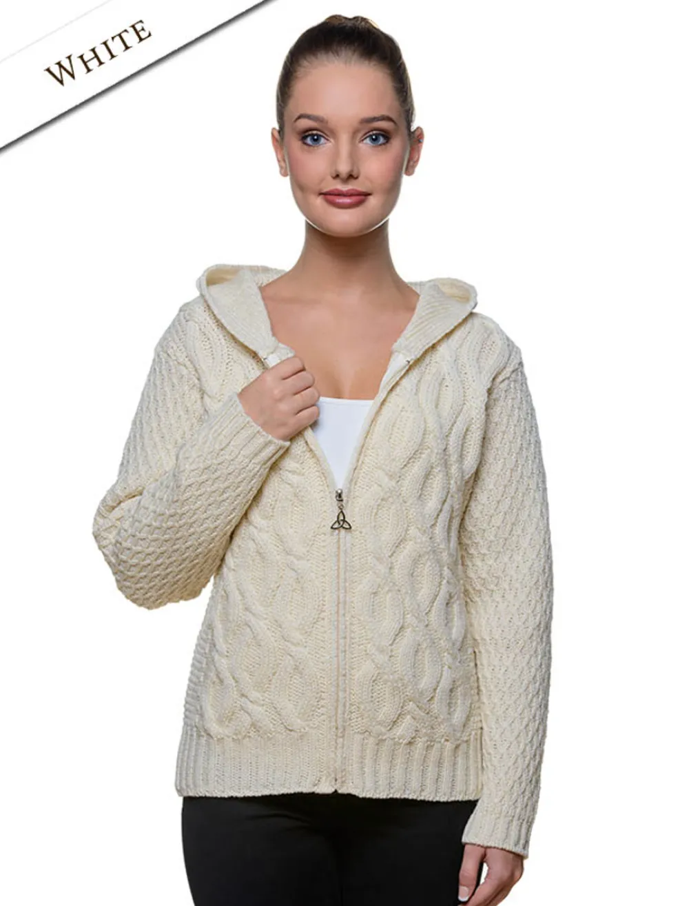 Glenaran Cardigans, Jackets & Coatigans^Women's Merino Wool Cable Knit Hoodie