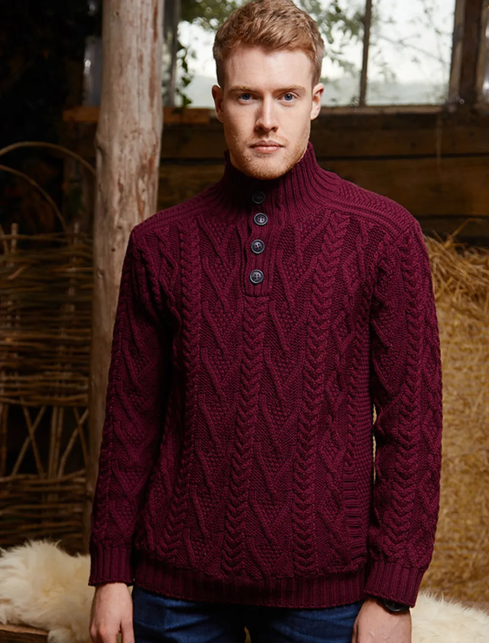 Glenaran Sweaters^Buttoned Merino Wool Sweater