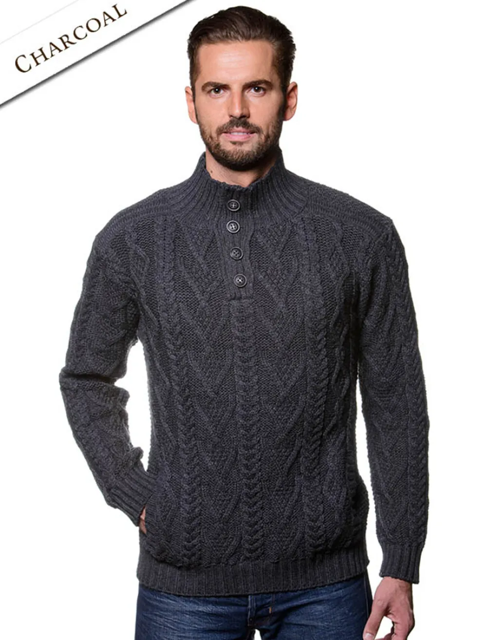 Glenaran Sweaters^Buttoned Merino Wool Sweater