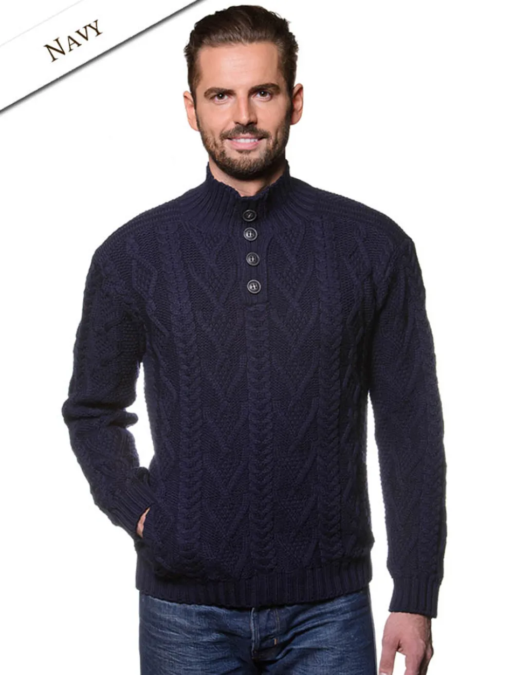 Glenaran Sweaters^Buttoned Merino Wool Sweater