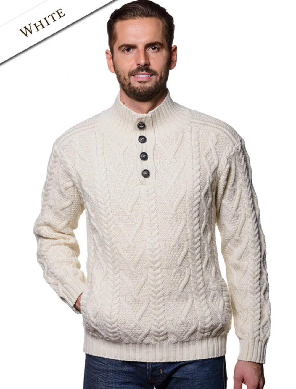 Glenaran Sweaters^Buttoned Merino Wool Sweater