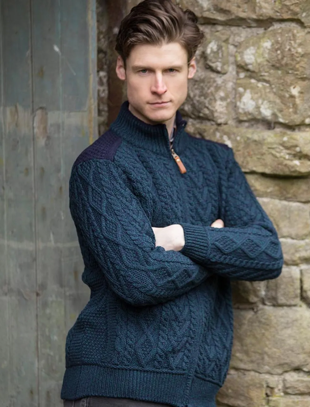 Glenaran Cardigans, Jackets & Coats^Full Zip Aran Cardigan with Patches