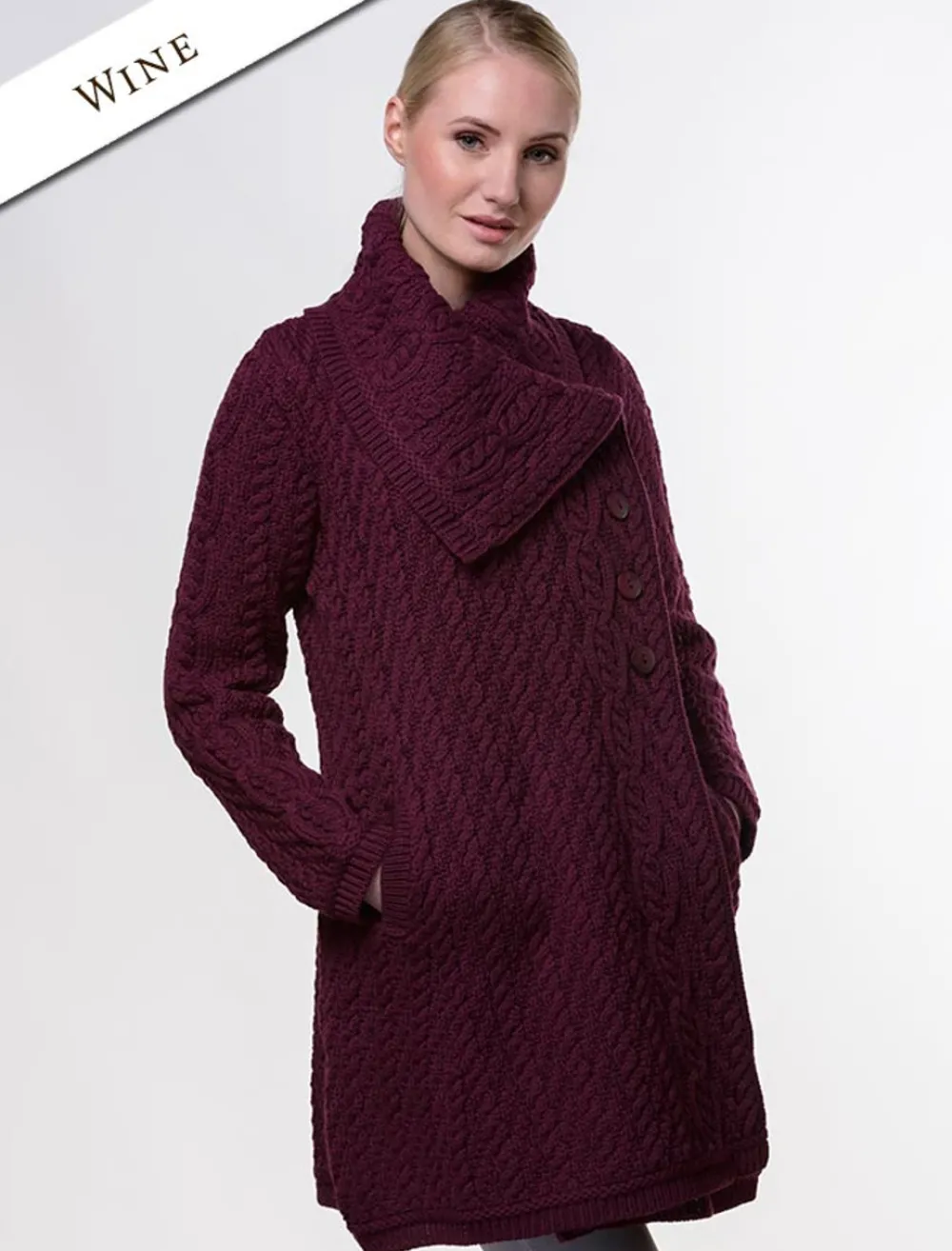 Glenaran Cardigans, Jackets & Coatigans^Large Collar Aran Coat