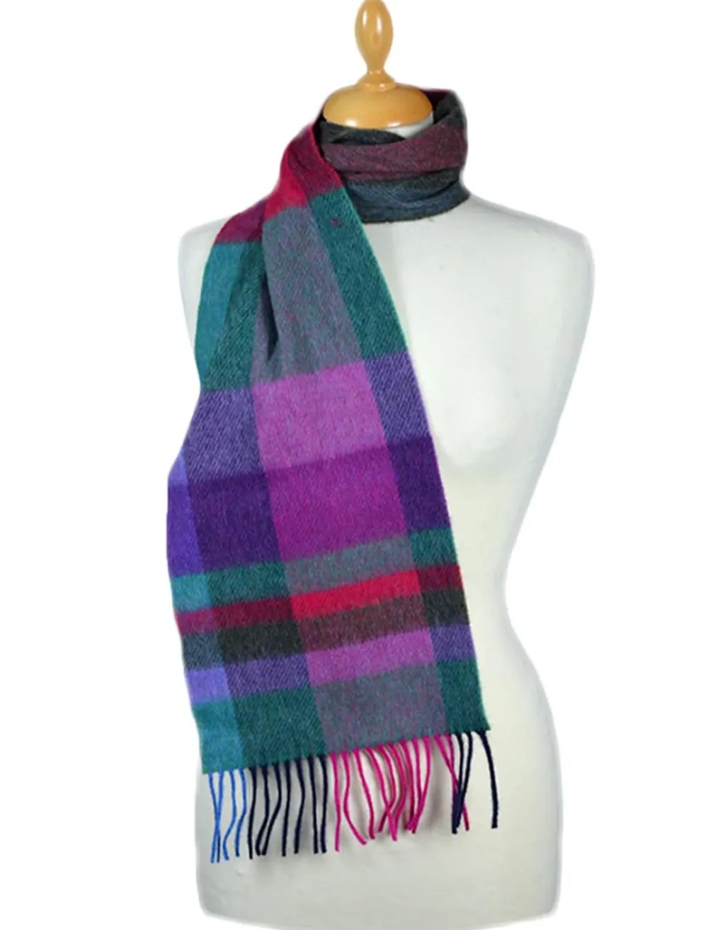 Glenaran Plaid & Tartan Scarves|Lambswool Scarves^Narrow Lambswool Plaid Scarf - Green Fuschia