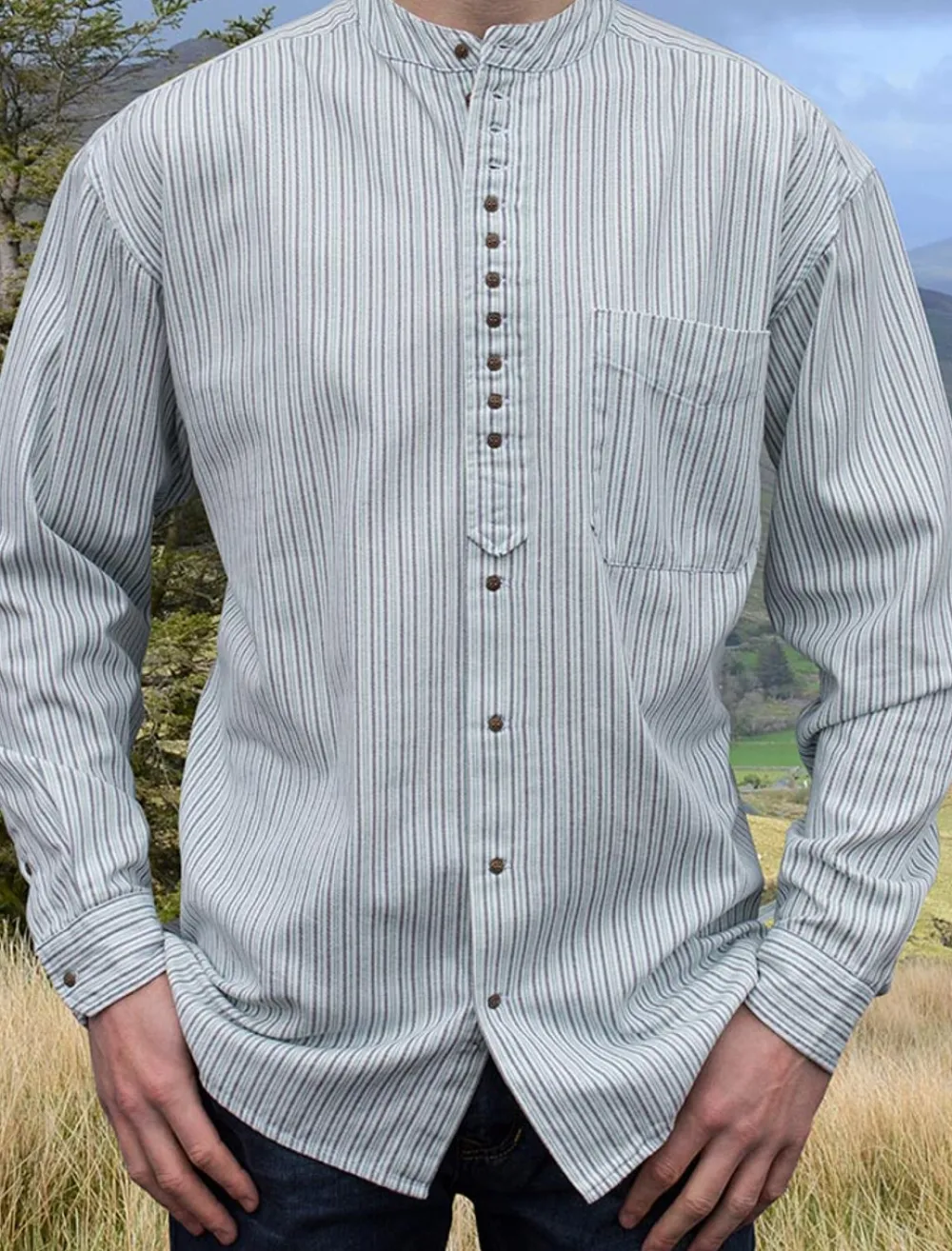 Glenaran Grandfather Shirts And Waistcoats^Grandfather Shirt - Blue & Green Pin Stripe