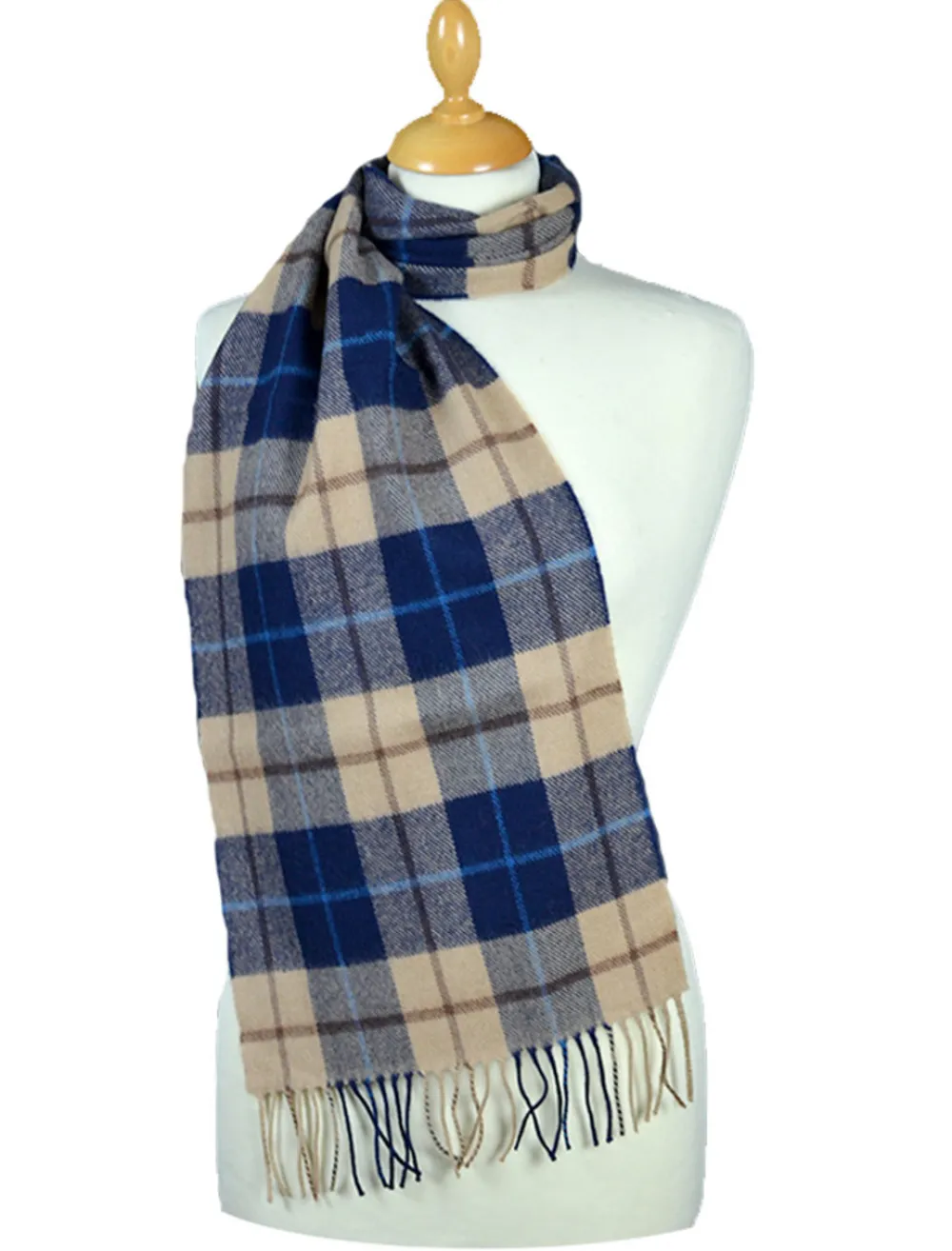 Glenaran Plaid & Tartan Scarves|Plaid & Tartan Scarves^Fine Merino Plaid Scarf - Beige Navy