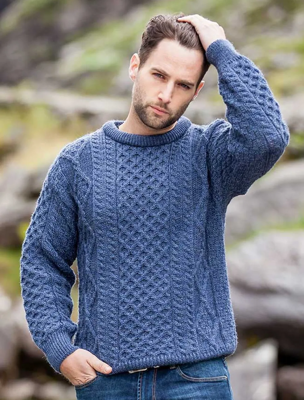 Glenaran Sweaters^Lightweight Traditional Aran Mens Wool Sweater