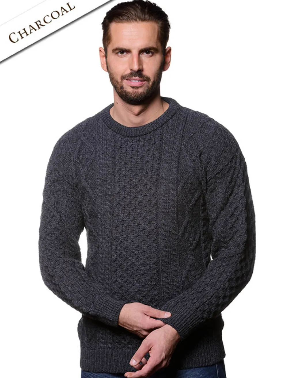 Glenaran Sweaters^Lightweight Traditional Aran Mens Wool Sweater