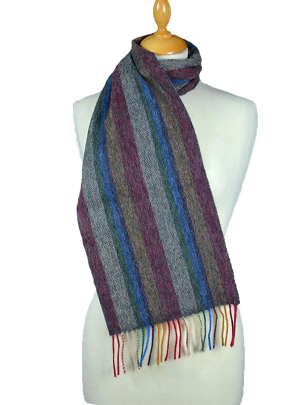 Glenaran Striped Scarves|Herringbone Scarves^Narrow Lambswool Striped Scarf - Multi-Colour Herringbone