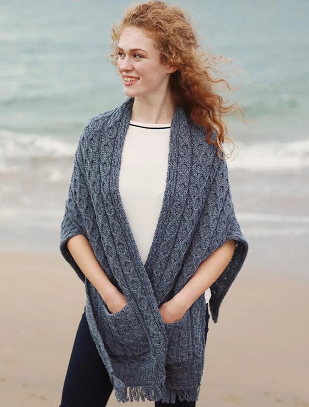 Glenaran Ponchos, Capes & Shawls^Aran Shawl Wrap with Pockets