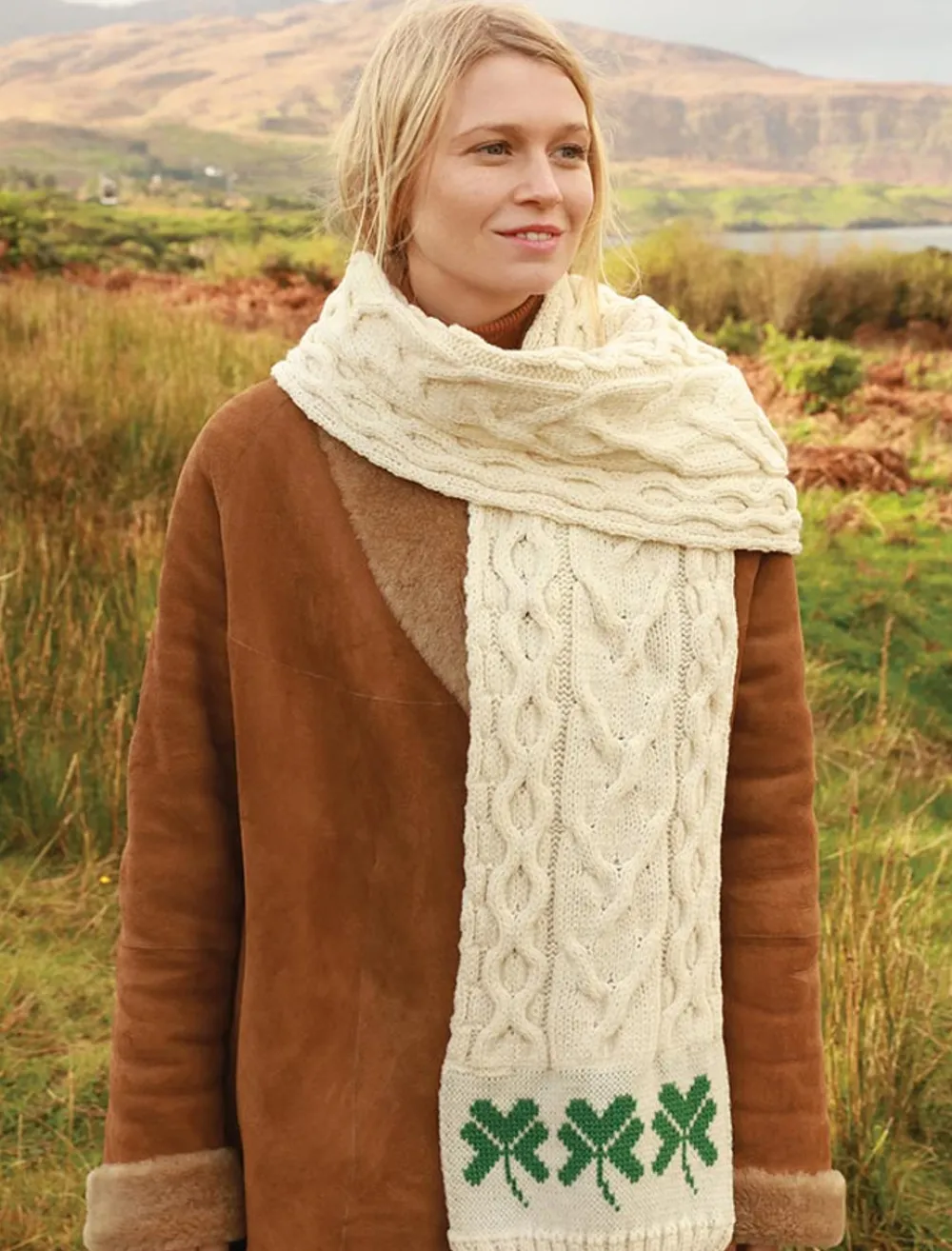 Glenaran Knitted Wool Scarves^Three Shamrocks Merino Scarf