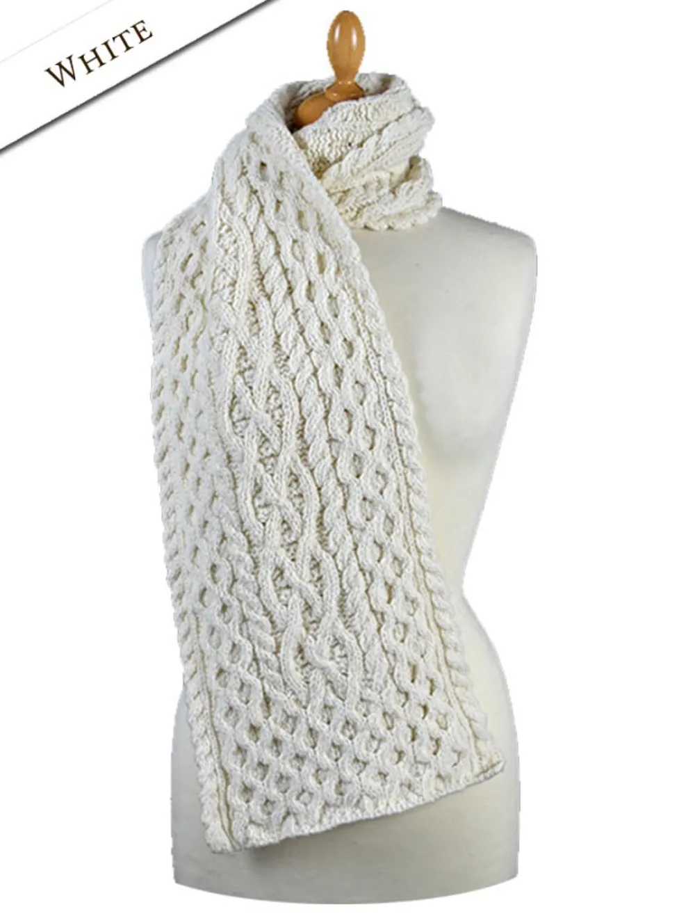 Glenaran Knitted Wool Scarves^Women's Wool Cashmere Aran Honeycomb Scarf