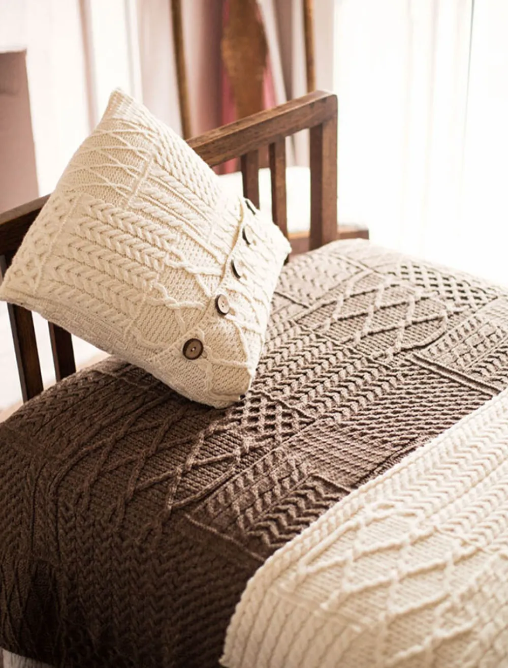 Glenaran Knitted Wool Throws^Merino Aran Patchwork Throw