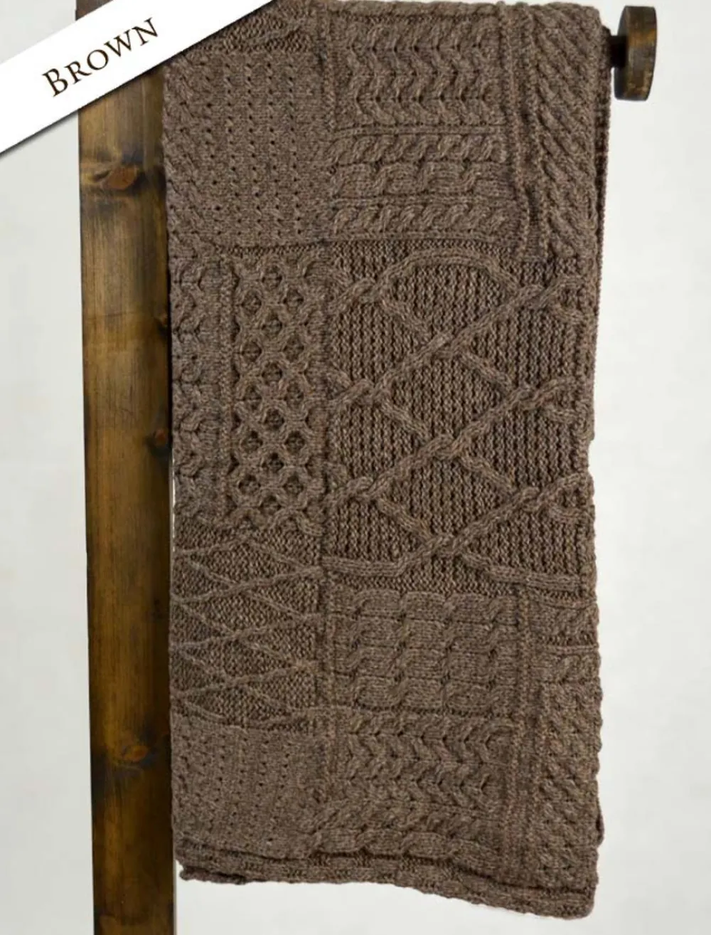 Glenaran Knitted Wool Throws^Merino Aran Patchwork Throw