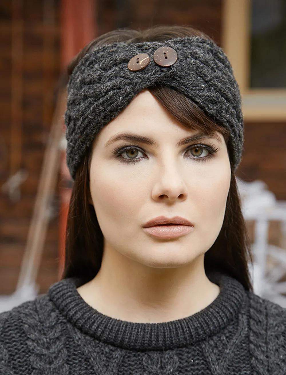 Glenaran Caps & Hats^Fleece Lined Aran Headband with Buttons