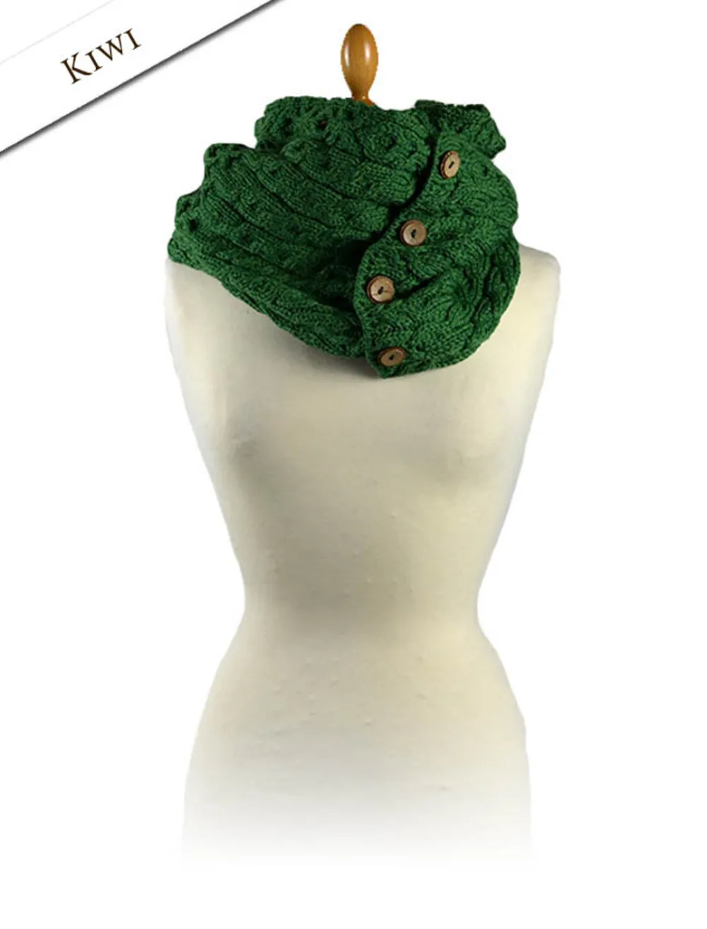 Glenaran Knitted Wool Scarves^Aran Snood Scarf with Buttons