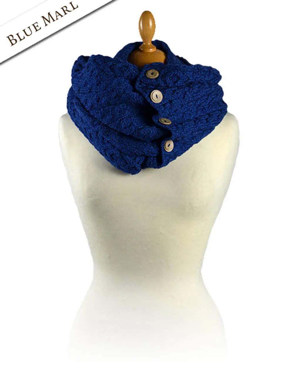 Glenaran Knitted Wool Scarves^Aran Snood Scarf with Buttons