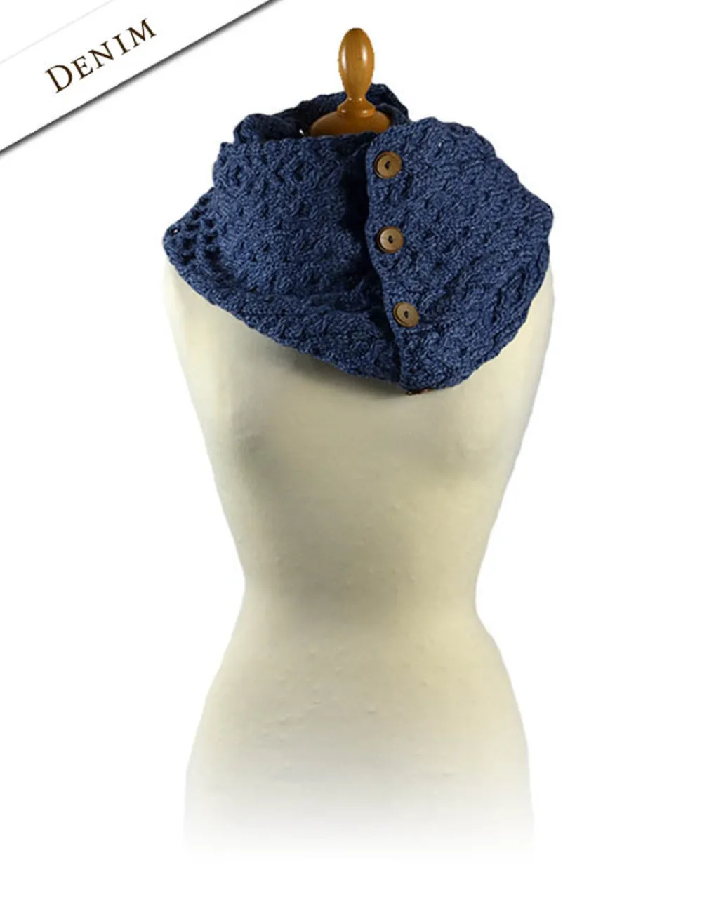 Glenaran Knitted Wool Scarves^Aran Snood Scarf with Buttons