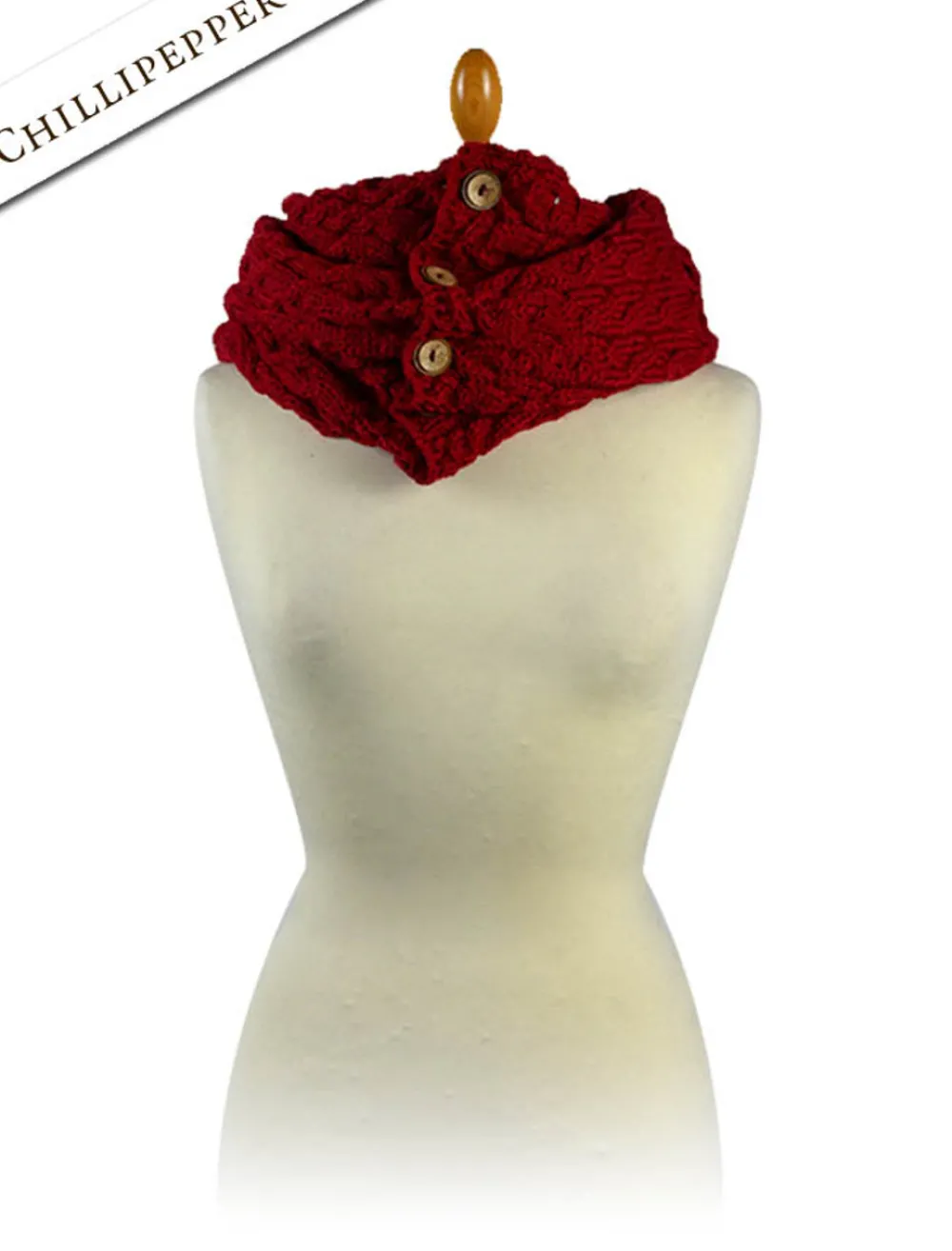 Glenaran Knitted Wool Scarves^Aran Snood Scarf with Buttons