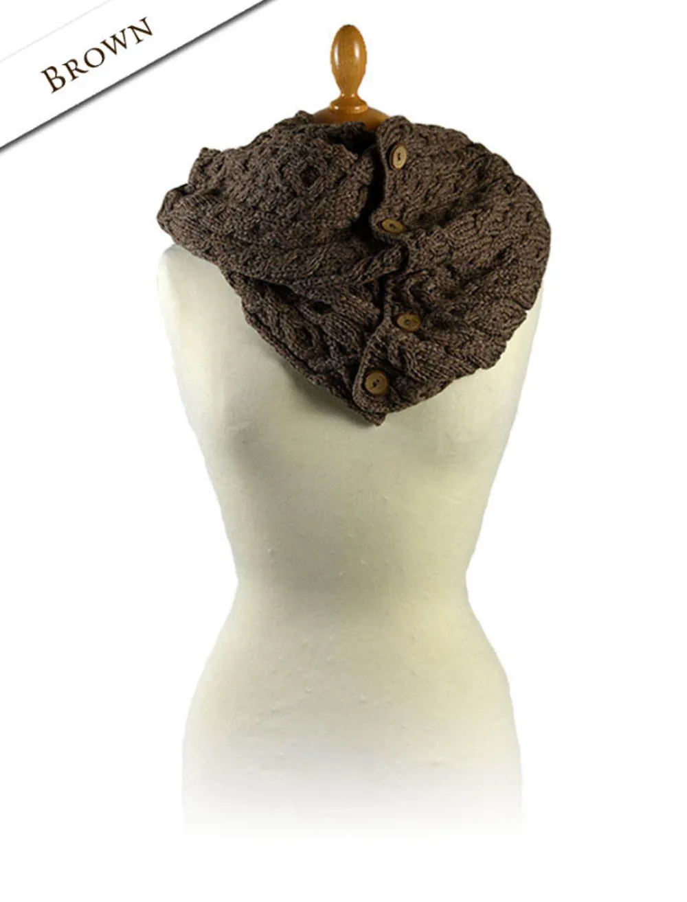 Glenaran Knitted Wool Scarves^Aran Snood Scarf with Buttons