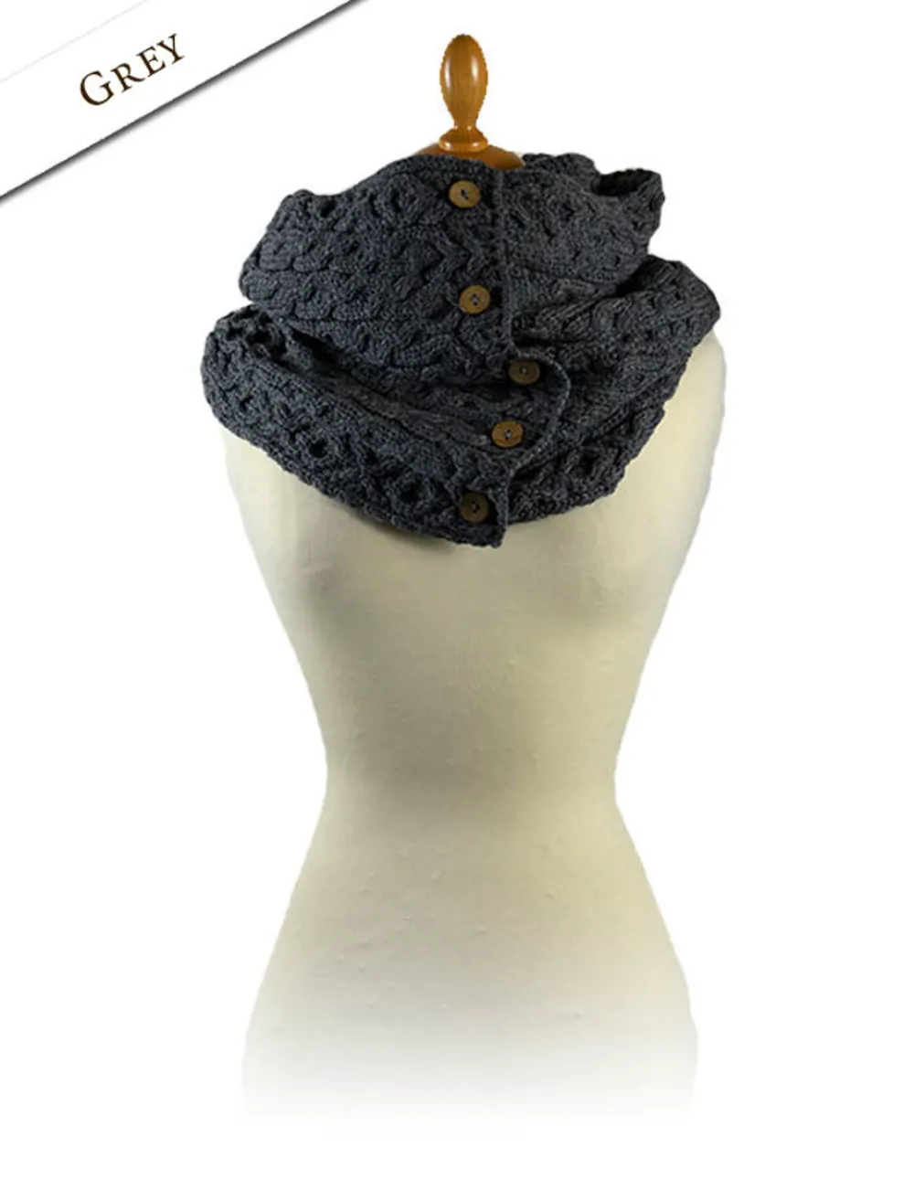 Glenaran Knitted Wool Scarves^Aran Snood Scarf with Buttons