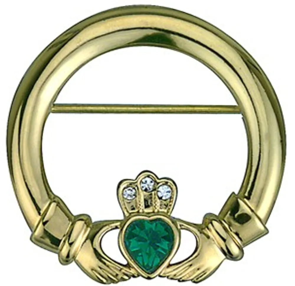 Glenaran Jewelry|Jewelry^Gold Plated Claddagh Brooch with Stone