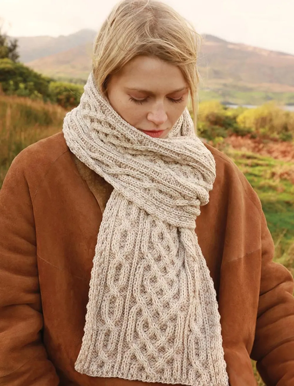 Glenaran Knitted Wool Scarves^Aran Plated Scarf