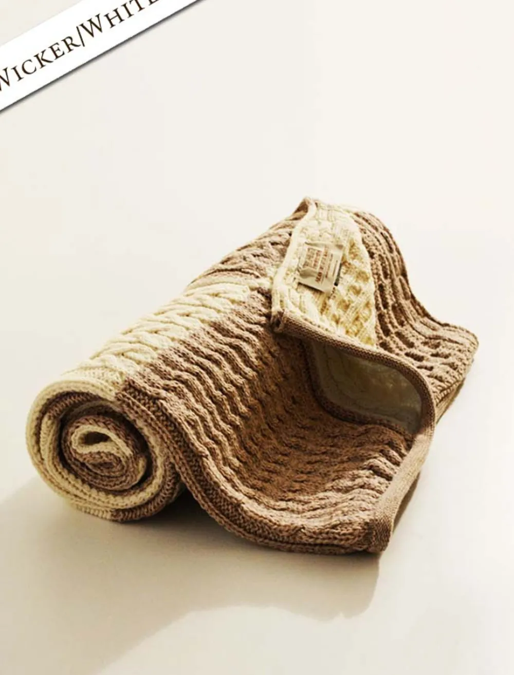 Glenaran Knitted Wool Throws^Two-Tone Aran Patchwork Throw