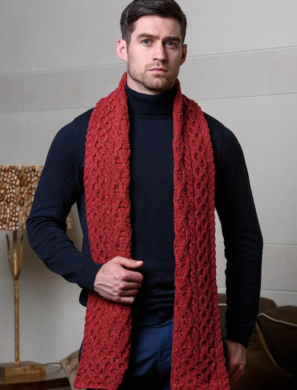Glenaran Knitted Wool Scarves^Men's Wool Cashmere Aran Honeycomb Scarf