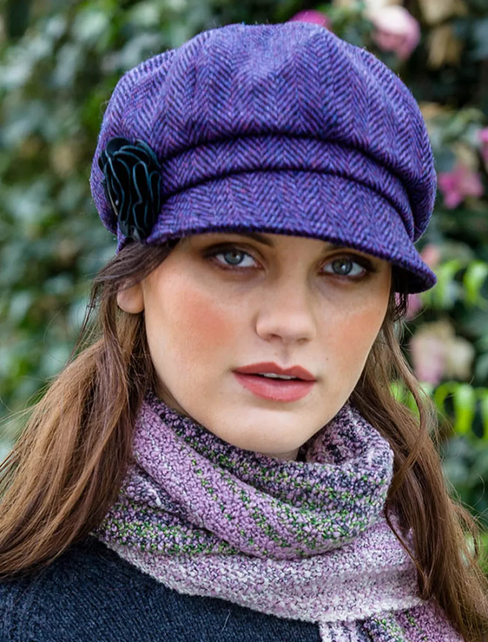 Glenaran Caps & Hats^Ladies Tweed Newsboy Hat - Dark Purple