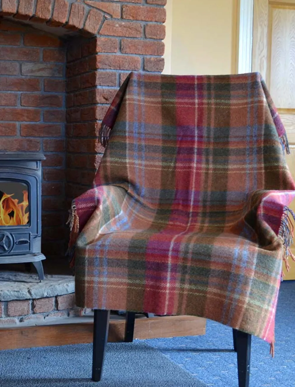 Glenaran Plaid & Tartan Throws^Plaid Wool Throw - Rust Cranberry Olive