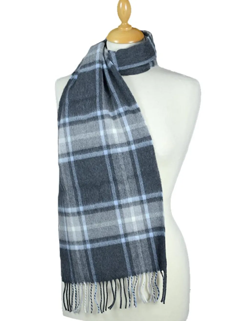Glenaran Plaid & Tartan Scarves|Plaid & Tartan Scarves^Fine Merino Plaid Scarf - Charcoal Light Blue Grey