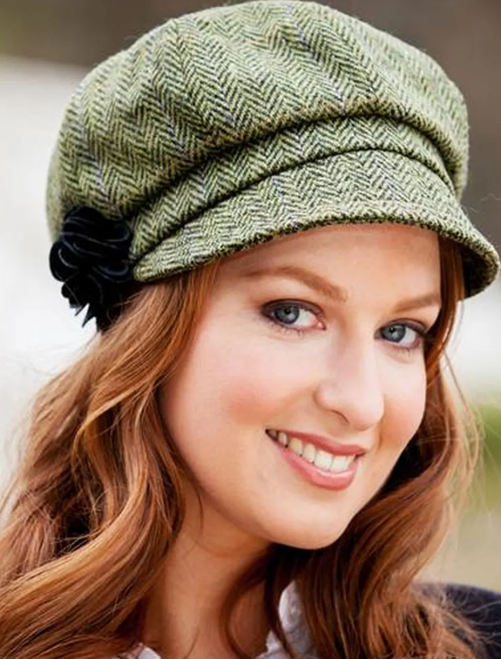 Glenaran Caps & Hats^Ladies Tweed Newsboy Hat - Light Green Plaid