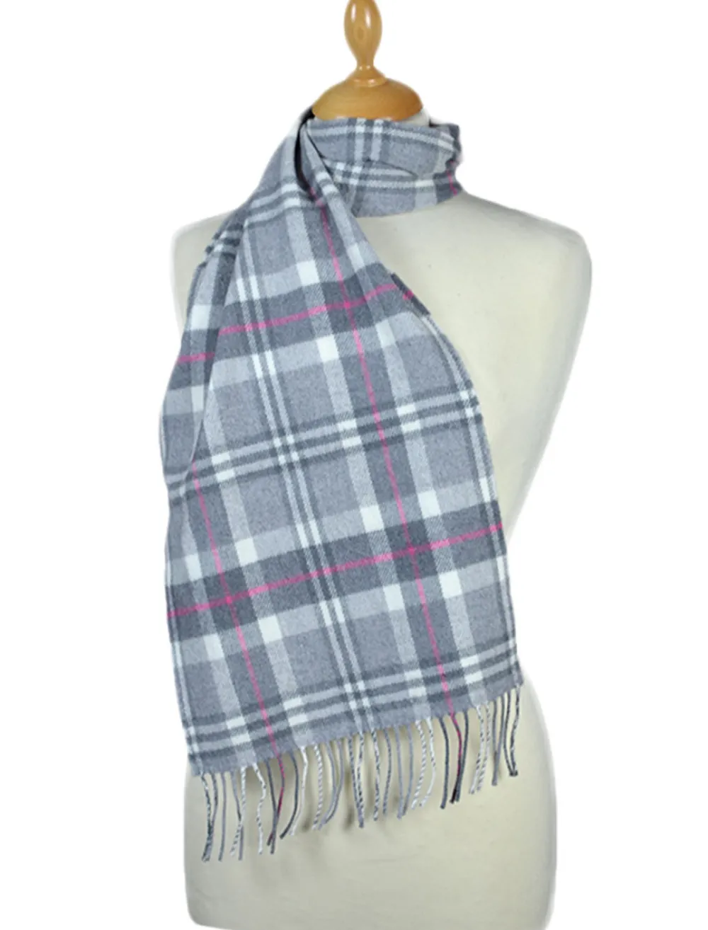 Glenaran Plaid & Tartan Scarves^Fine Merino Plaid Scarf - Grey Pink