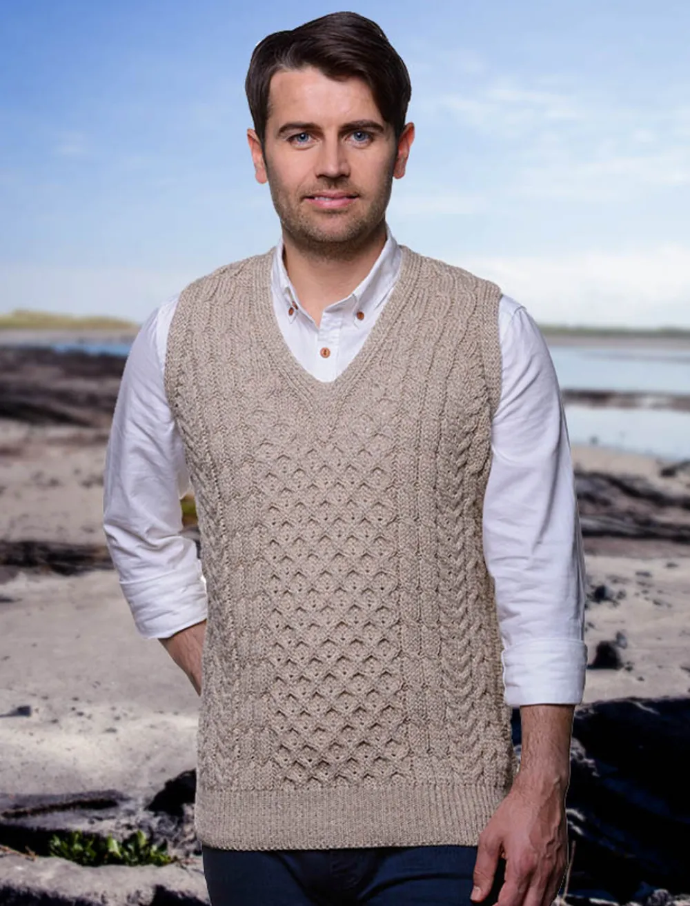 Glenaran Cardigans, Jackets & Coats^V-Neck Aran Slipover