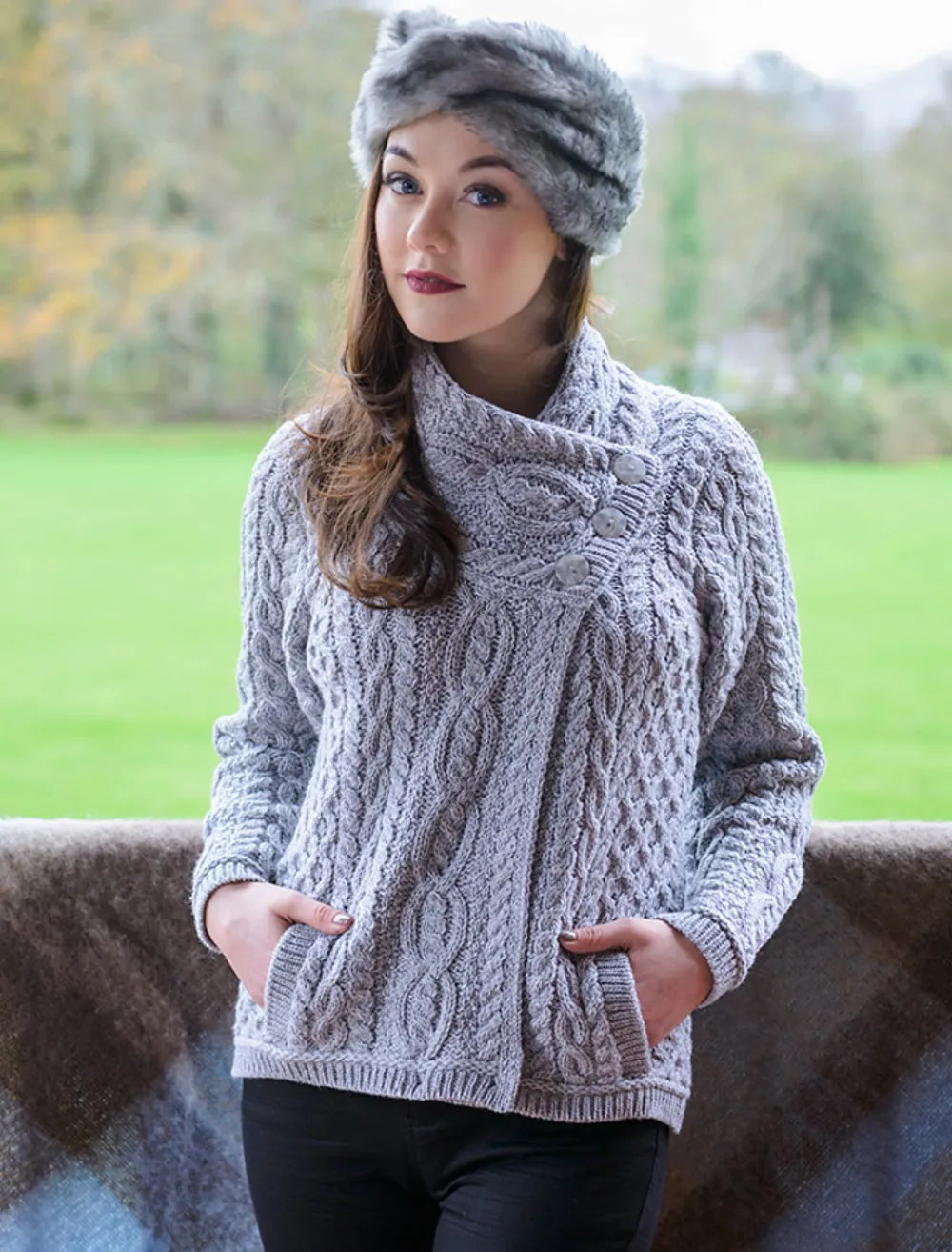 Glenaran Cardigans, Jackets & Coatigans^Aran Cable Crossover Neck Sweater