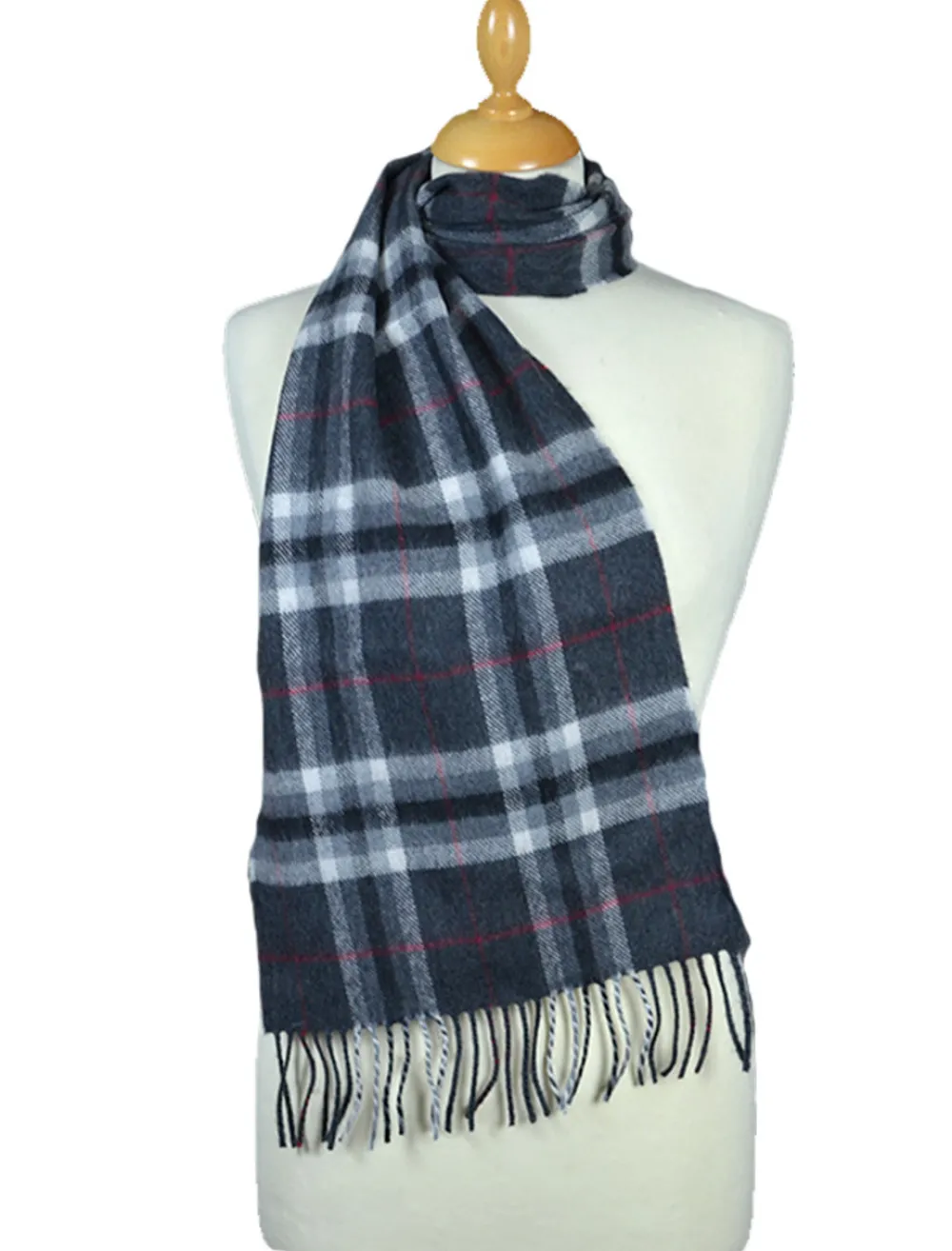 Glenaran Plaid & Tartan Scarves|Plaid & Tartan Scarves^Fine Merino Plaid Scarf - Grey Red