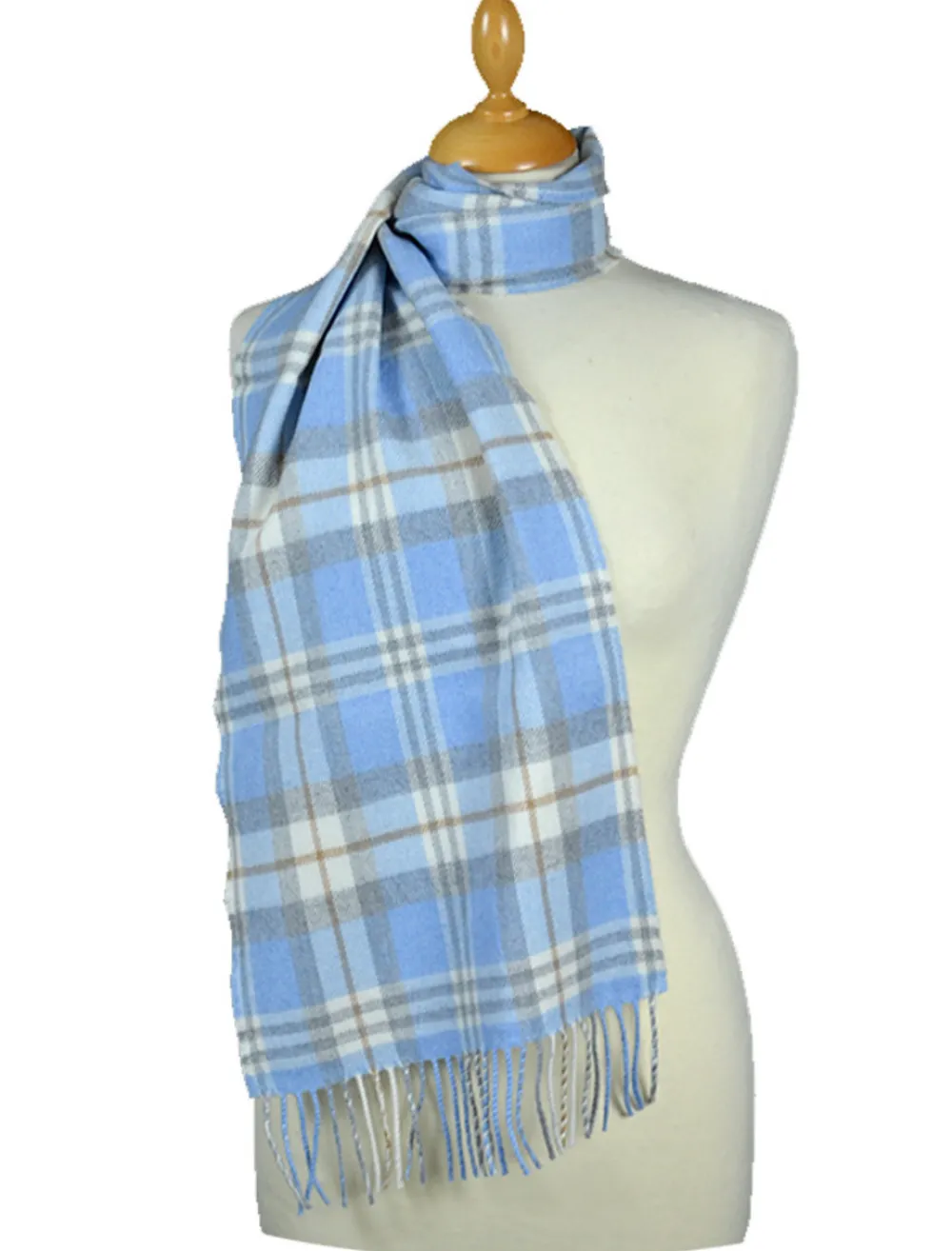 Glenaran Plaid & Tartan Scarves|Plaid & Tartan Scarves^Fine Merino Plaid Scarf - Light Blue Grey