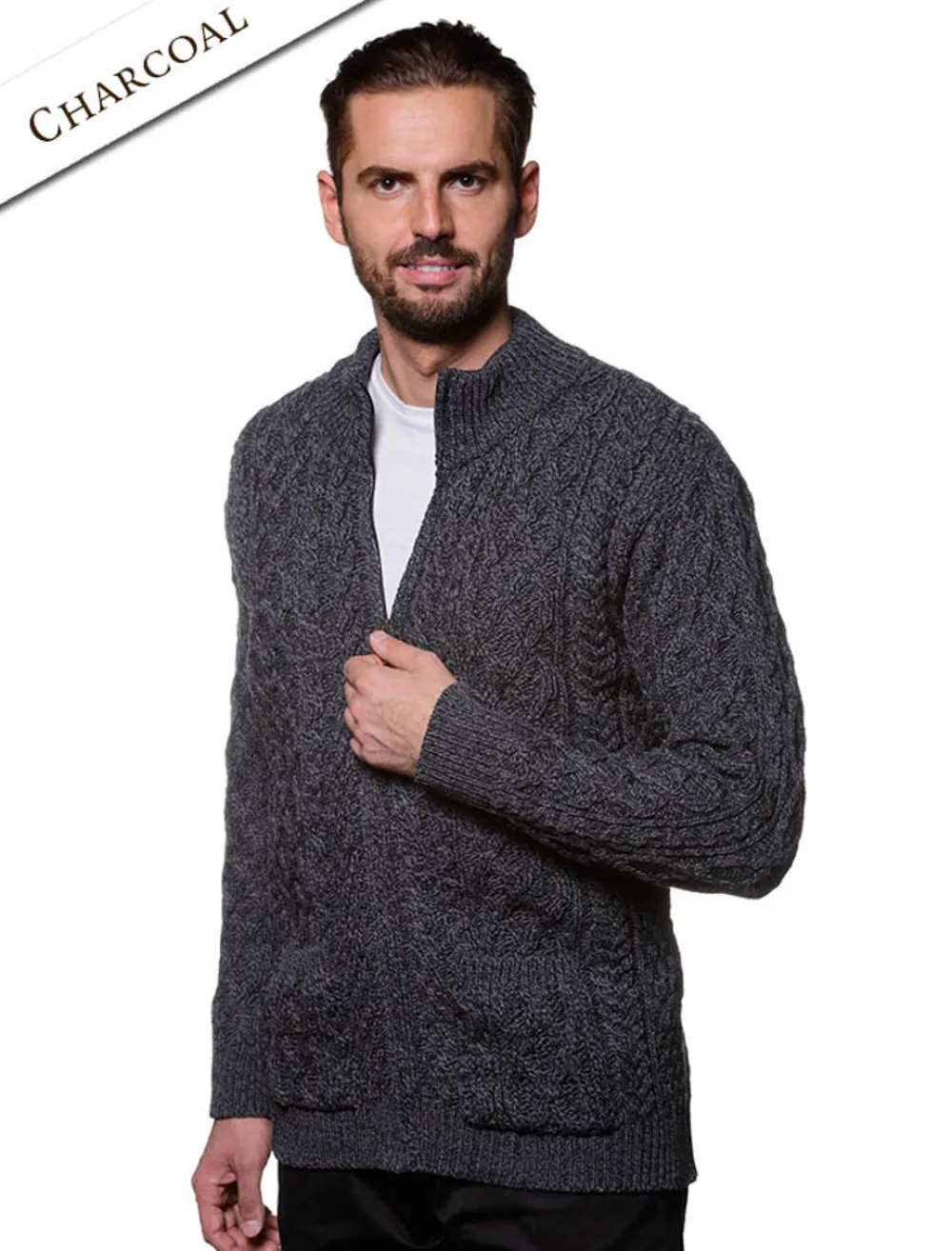 Glenaran Cardigans, Jackets & Coats^Diamond and Cable Knit Zip Cardigan with Pockets