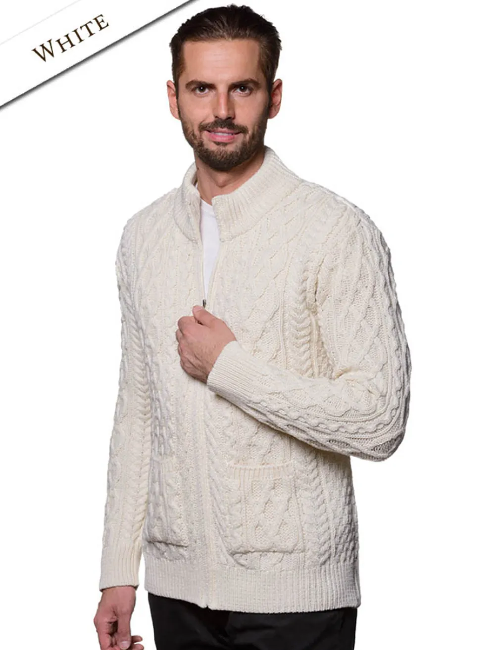 Glenaran Cardigans, Jackets & Coats^Diamond and Cable Knit Zip Cardigan with Pockets