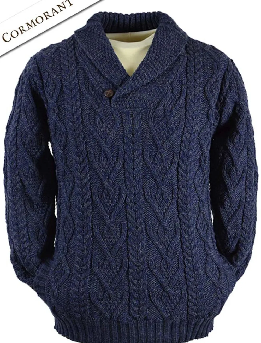Glenaran Sweaters^Shawl Collar Sweater - One Button Fisherman Sweater