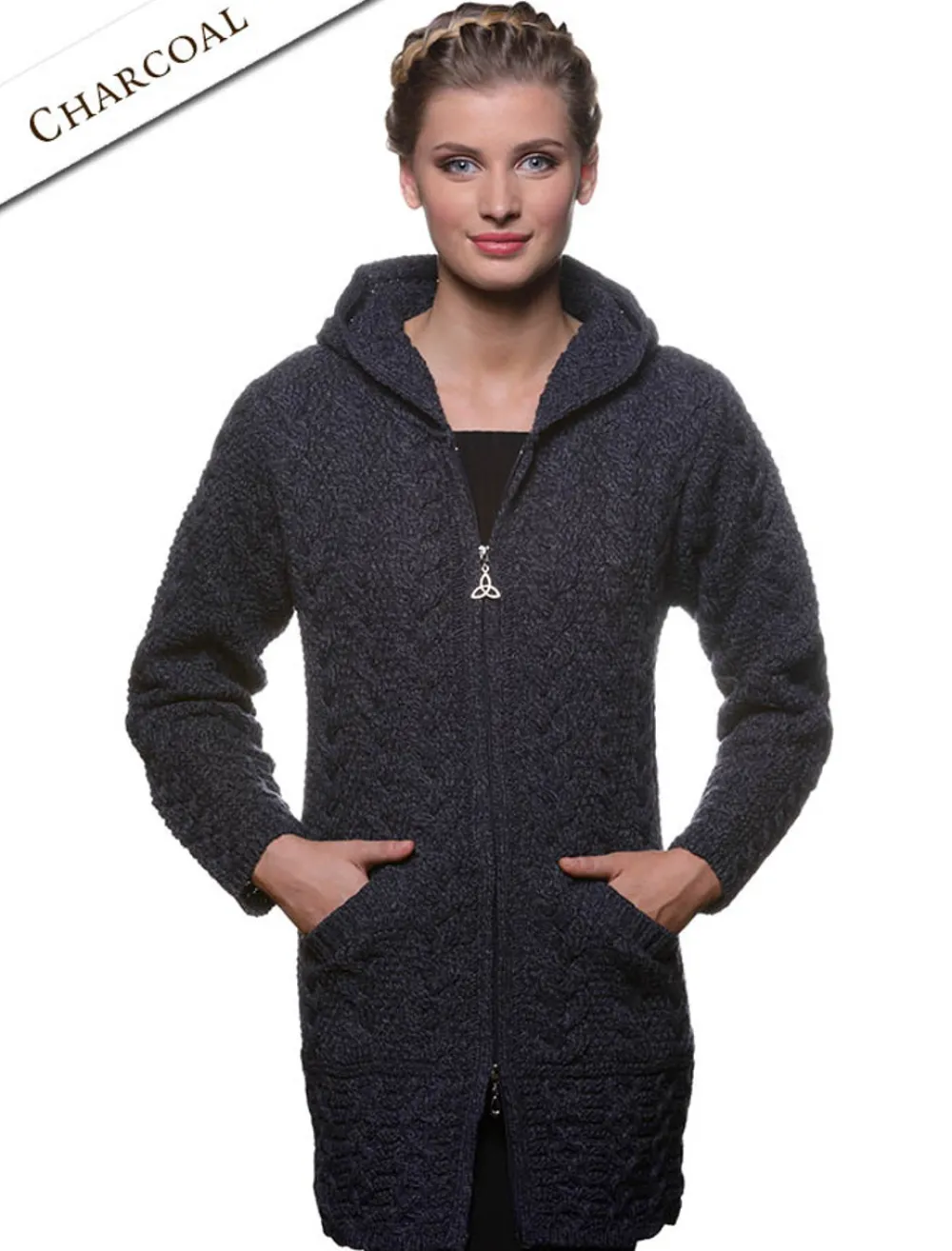 Glenaran Cardigans, Jackets & Coatigans^Hooded Coatigan with Celtic Knot Zipper Pull