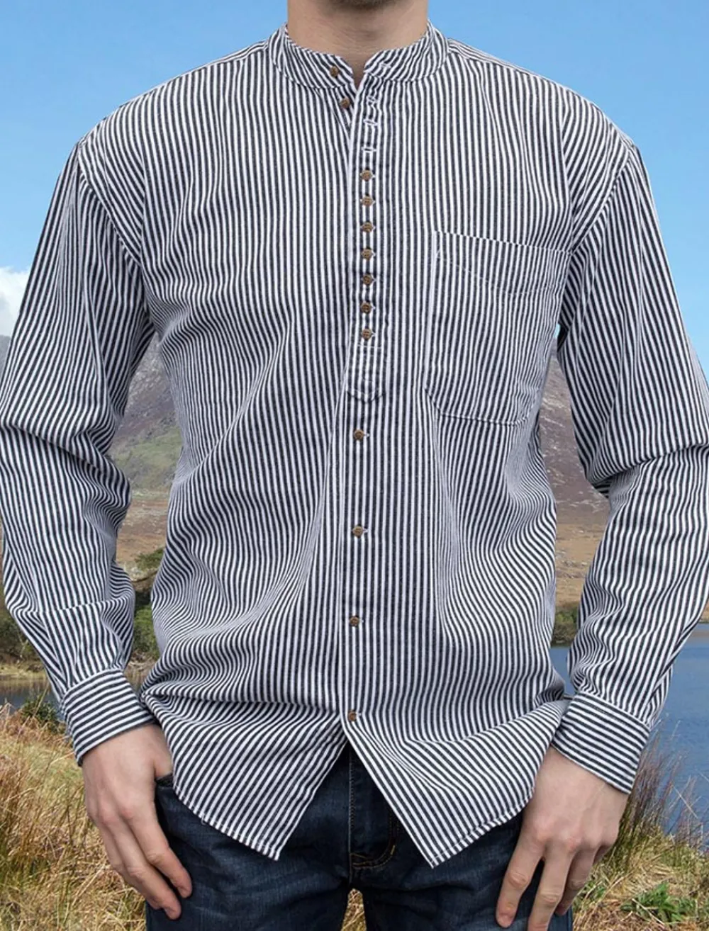 Glenaran Grandfather Shirts And Waistcoats^Grandfather Shirt - Blue Stripe